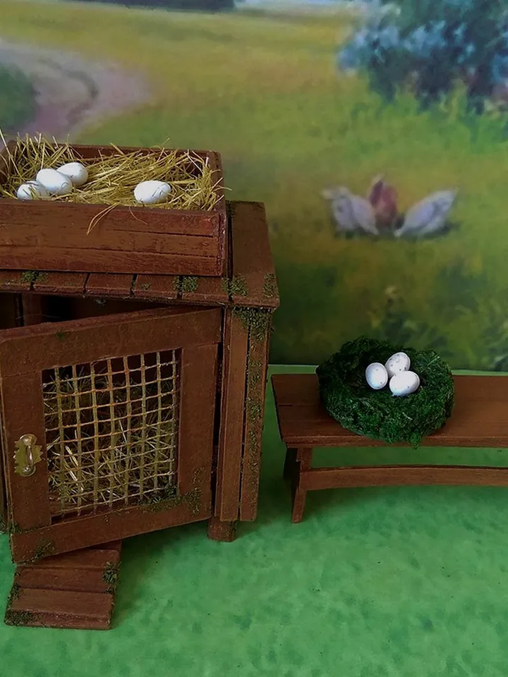 Chicken coop in miniature. Chicken coop for the doll garden.1:12 scale.