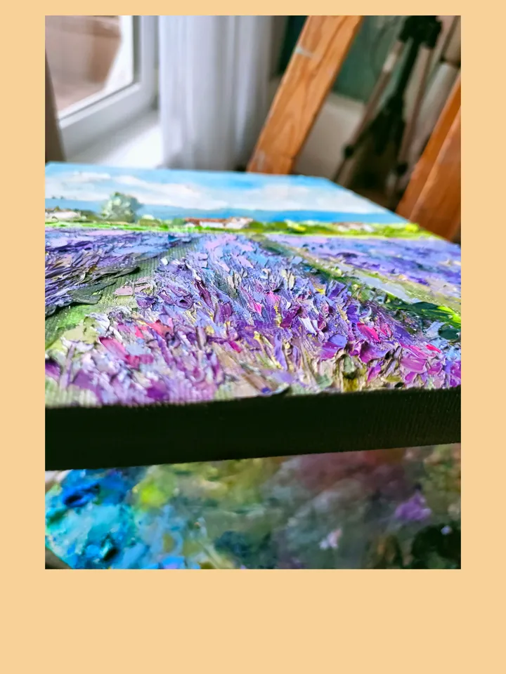 Oil Painting "Provence Landscape" Lavender Fields Original Art Stretched Canvas  Impasto Artwork Floral Landscape Painting 14 x 10 inches by Nata_Lena_Art