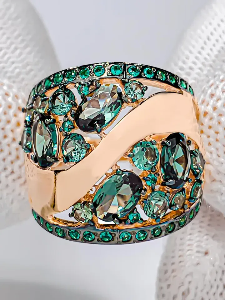 Ring Silver gold plated 925 assay value with tourmaline