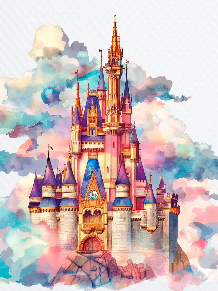 12 Princess Castle PNG Clipart, Watercolor Princess Castle In the clouds for sublimation, Princess Castle Paper craft, Junk Journals