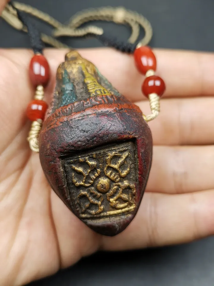 Gandhanra Old Tibetan Niang La Tsa Tsa Statue,Stupa Amulet,Pagoda Pendant,with Cross Vajra Stamp,Large Size 65mm,30+ Years Old