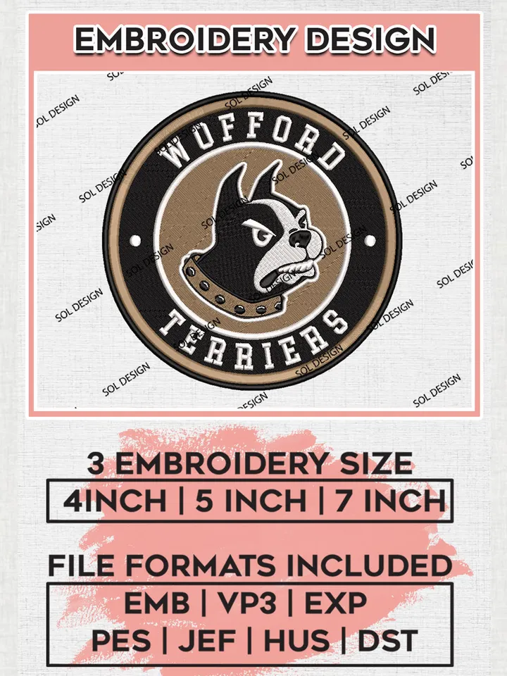 NCAA Wofford Terriers Hornets Round Logo Embroidery, NCAA Wofford Terriers Hornets Logo Embroidery files, NCAA Teams, Machine embroidery designs, Digital Download