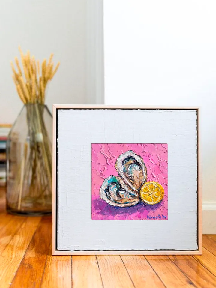 Oyster Painting Lemon Painting Impasto Oil Painting 8x8 Shell Original Art Kitchen Wall Art Seafood Art Coastal Artwork Oyster Food Painting by ArtFromVictoria