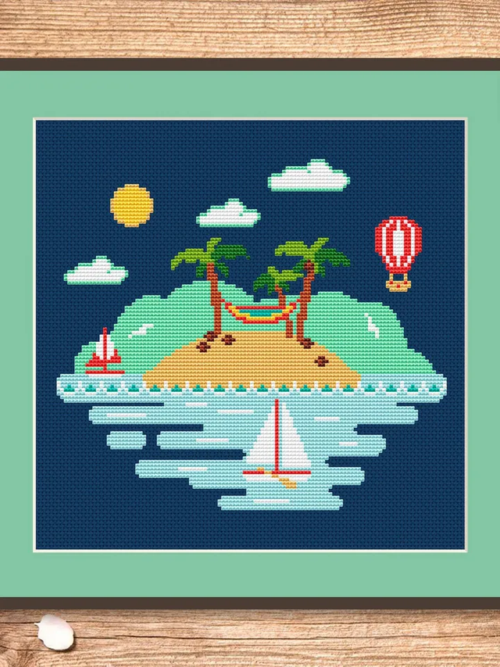 Tropical Island Cross Stitch Pattern, Island Cross Stitch, Embroidery Travel, Travel Cross Stitch Pattern, Modern Cross Stitch #trl011