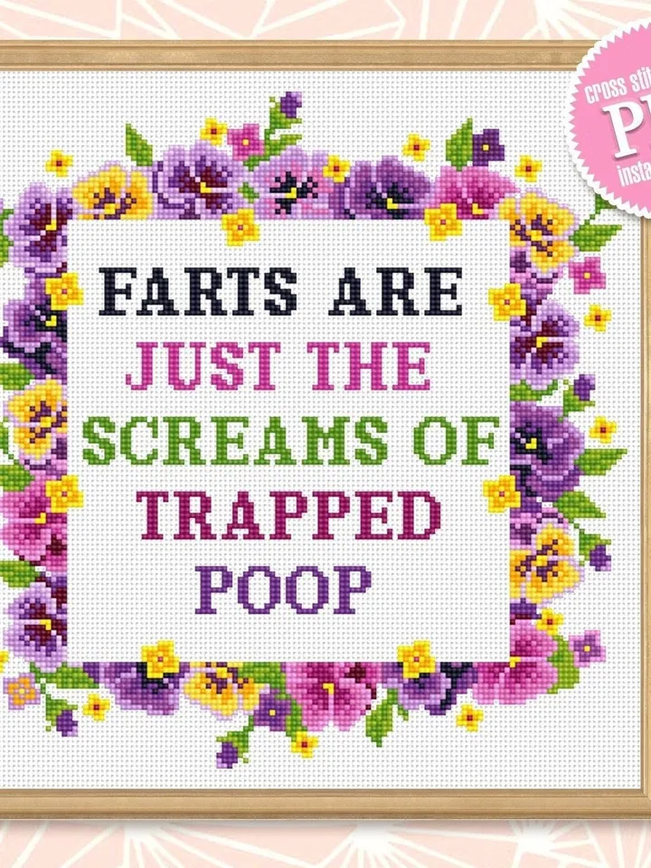 Funny cross stitch pattern download PDF Modern cross stitch quote, Floral frame cross stitch chart, Flowers embroidery PDF Framed quote #Q20