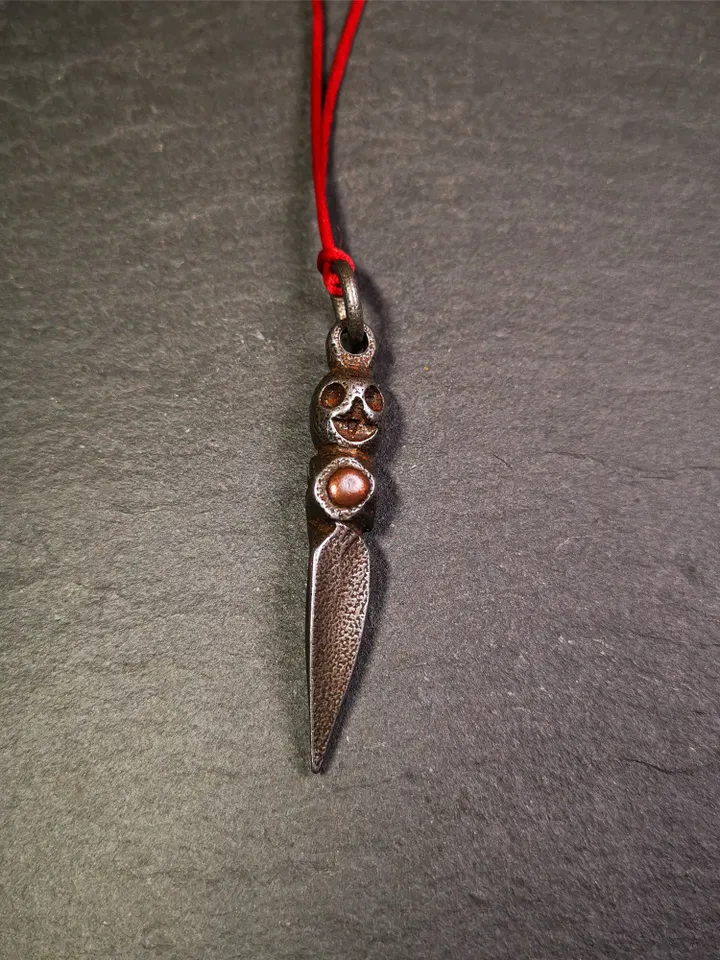 Gandhanra Handmade Skull Phurba Amulet,Kila - Dorje Phurba,Tibetan Budhist Ritual Implement Pendant,Made of Cold Iron,2.56"