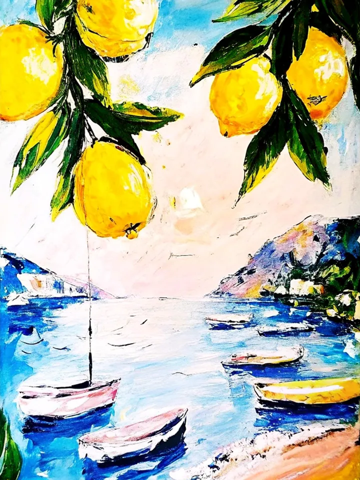 Lemon Tree Painting Courtyard Original Art Impasto Oil Painting Italian Landscape mall Art Unique Original Oil Painting Modern Art 7x5