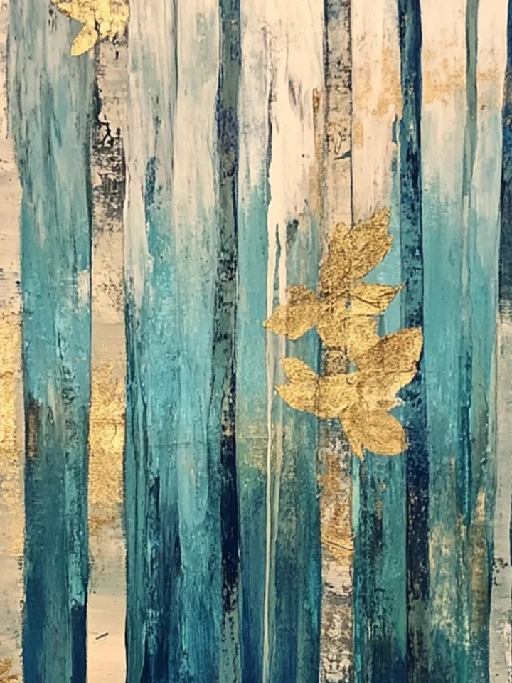 Original Golden Leaves Oil Painting on canvas, Large wall art, Boho Wall Decor, Abstract Forest Acrylic Painting, Home Decor, Bedroom Decor