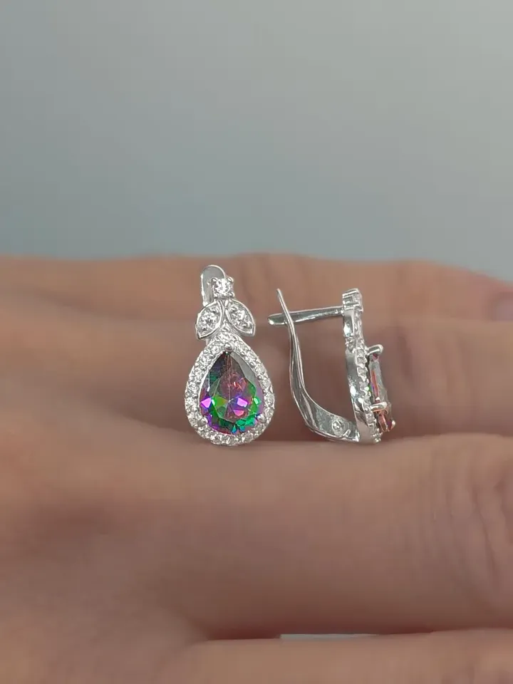 Earrings silver 925 with quartz mystic and cubic zirconia