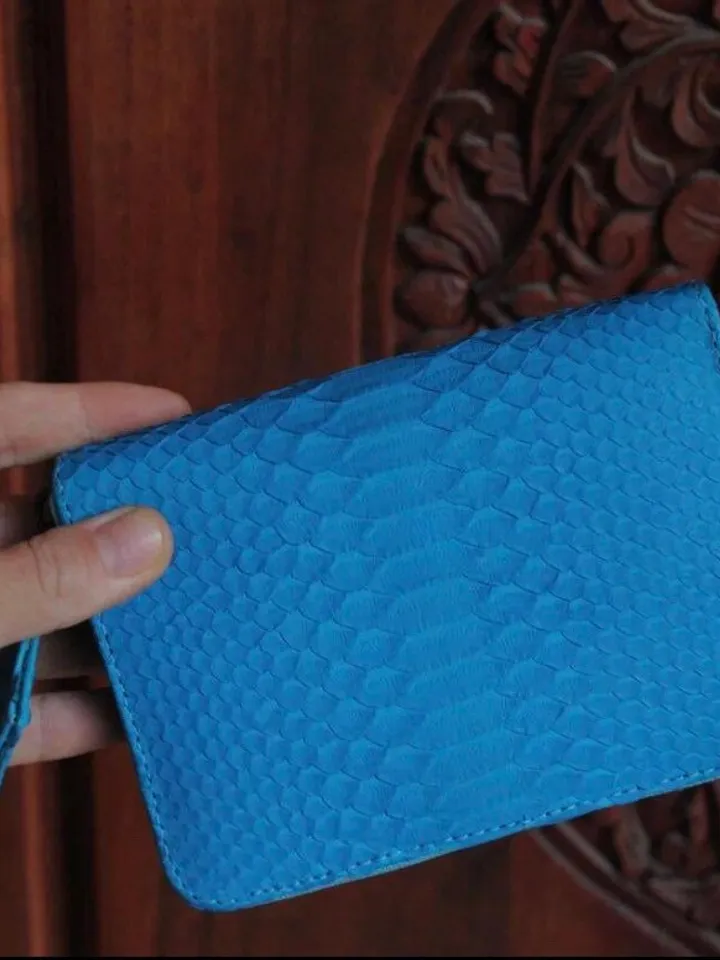 Genuine python skin turquise wallet | Small coin purse | Exotic leather wallet | Gift for her | Snakeskin designer wallet summer colour
