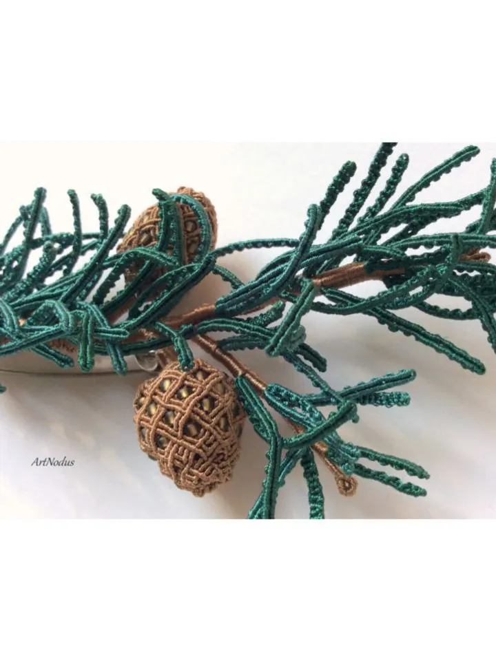 Pine Branch Brooch with Cones