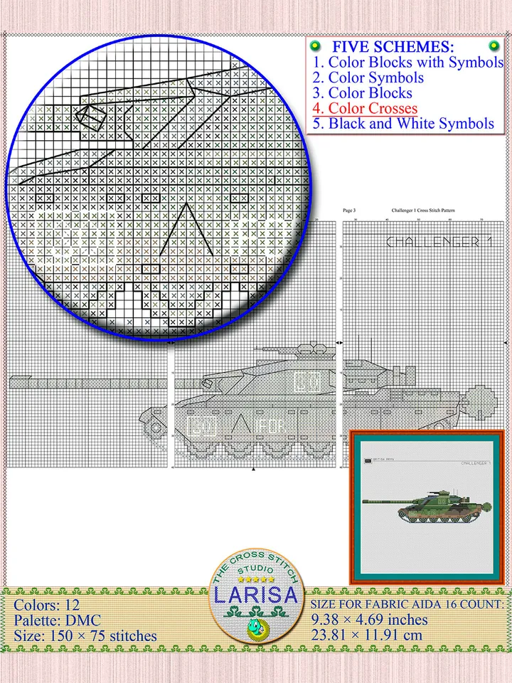 Challenger 1 Cross Stitch Pattern | Main Battle Tank Challenger 1 | British Tank Challenger 1 Chart
