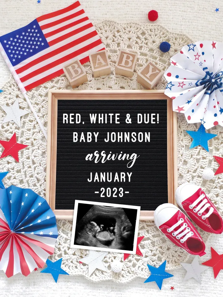 4th of July Pregnancy Announcement for Social Media, Patriotic Baby Announcement, 4th of July Baby Announcement Editable Digital Template