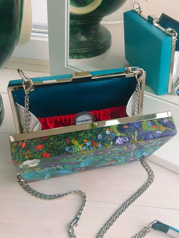 Leather clutch with print painting by Irisa Van Gogh