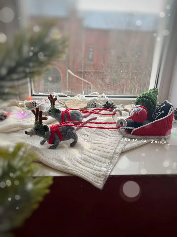 PDF Crochet Pattern SET Christmas Sleigh with Rats: Christmas sleigh, Amigurumi Rat, Christmas Tree, Amigurumi Sleigh, Christmas ornaments