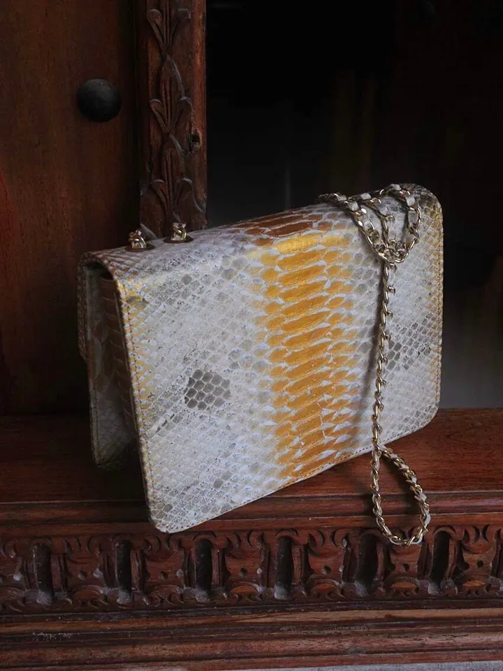 Genuine python skin crossbody gold classy bag| designer women leather handbag | snakeprint bag | crossbody purse | gift for her