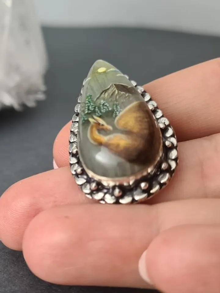 Dragon ring Labradorite ring Stone painting dragon Aaa large labradorite ring