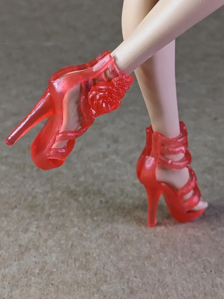 Red transparent sandals with high heels for 10.5 inch female dolls (MH, EAH)