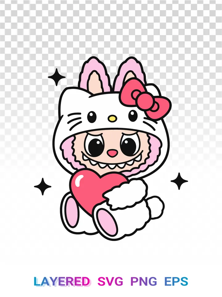 Hello Kitty Labubu SVG, Sanrio Costume PNG, Kawaii Character Cricut