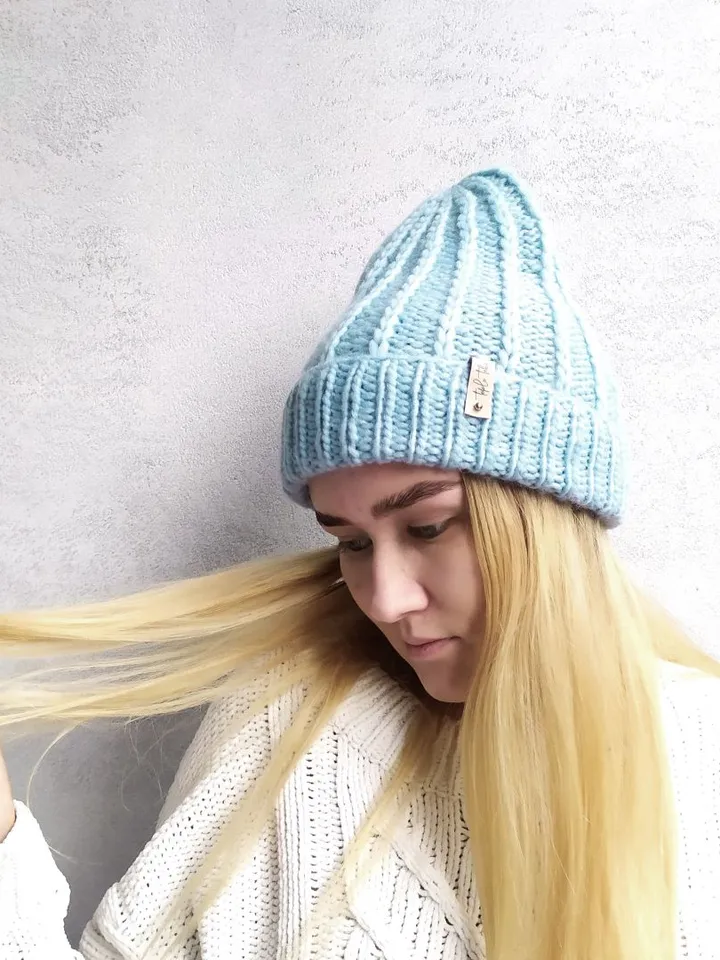 Woolen blue winter womens hat