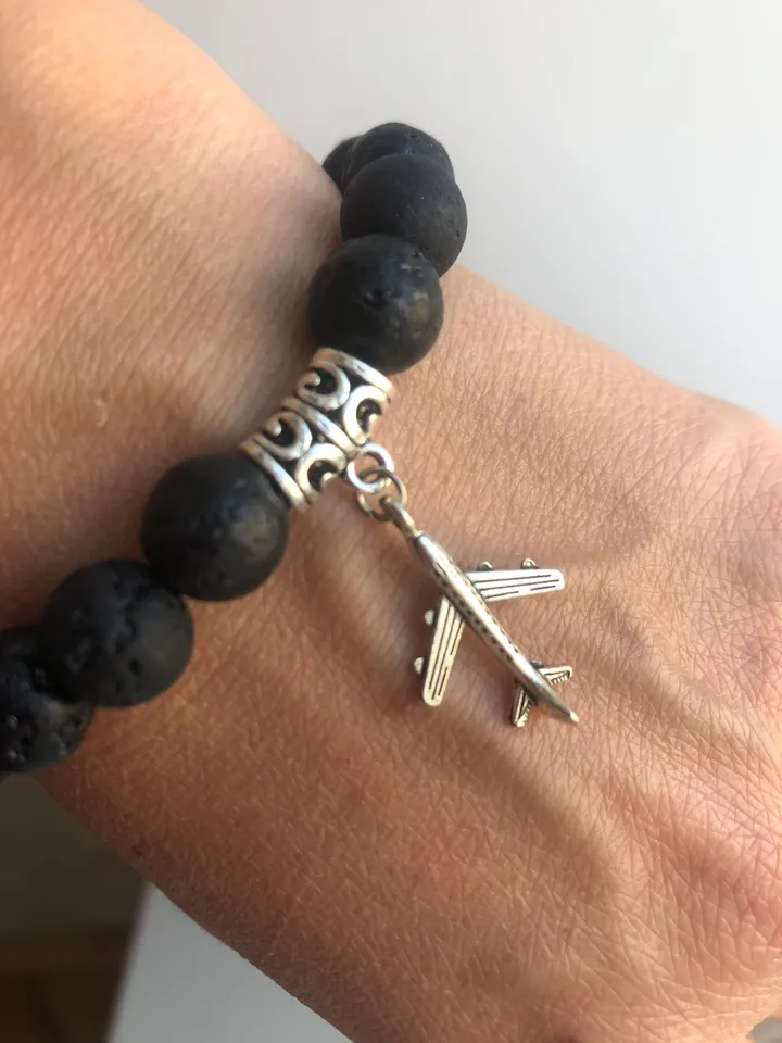 Genuine Lava Stone Bracelet with Airplane | Travellers Bracelet | Gift for her | Gift for Thraveler | Nomad Gift | Bali Jewerly Handmade