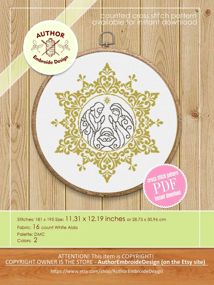 Nativity scene cross stitch pattern PDF download Mandala cross stitch chart, Religious christmas pattern digital PDF, Christmas decor #N146