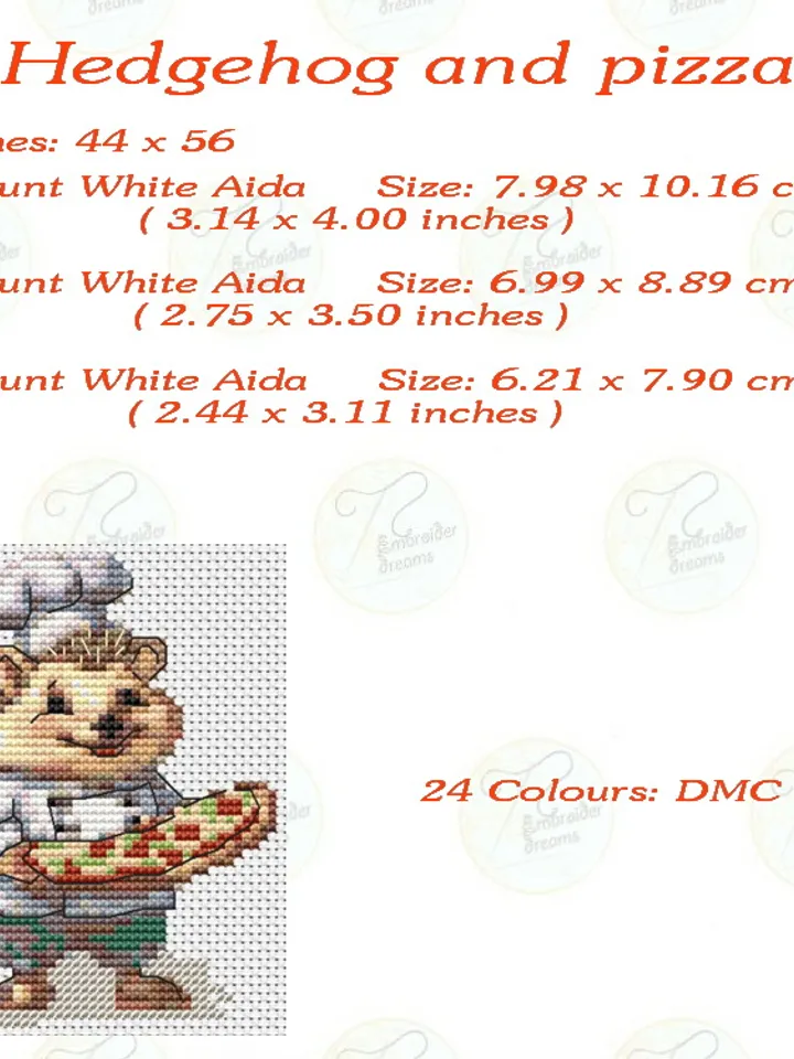 Hedgehog and pizza pattern pdf cross stitch, small design easy embroidery DIY, art 1