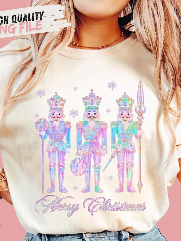 Iridescent Nutcracker Friends PNG, Pink Christmas PNG, Coquette png, Pink bow png, Pink Christmas PNG sublimation, Coquette Christmas png