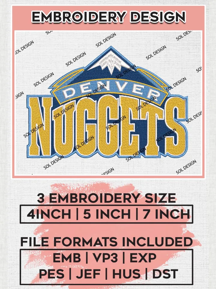 NBA Denver Nuggets Machine Embroidery Designs, Denver Nuggets Embroidery Design Files, NBA Logo Machine Embroidery, NBA Embroidery Design, Digital Download