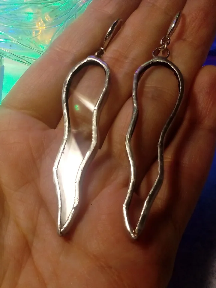 Octopus tentacle earrings, clear glass Dangle earrings, simple stained glass, Wavy curved earrings