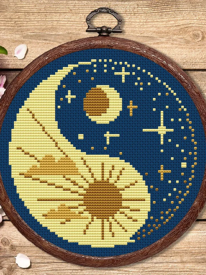 Yin and Yang Cross Stitch Pattern, Yin and Yang Pattern, Embroidery Yin and Yang, Sun and Moon Cross Stitch Pattern, Modern Pattern #oth012