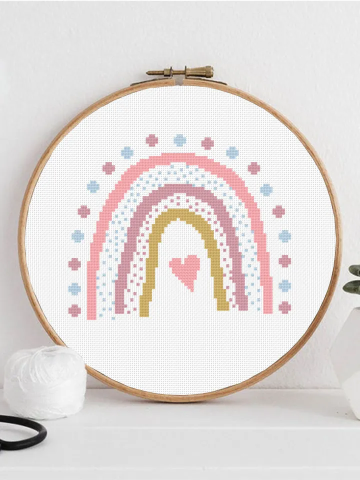 Boho rainbow cross stitch pattern PDF download Modern boho cross stitch chart, Simple rainbow pattern digital PDF, Nursery room decor #O3