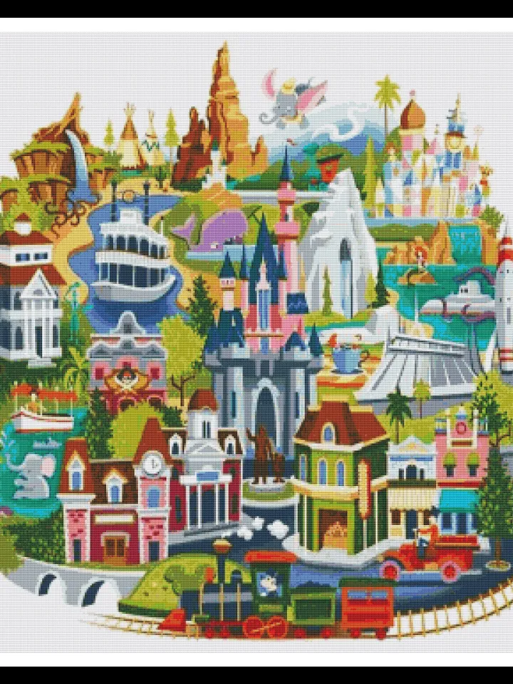 Disney Map Cross Stitch Pattern / Disney PDF Cross Stitch Chart / Disney Kingdom Cross Stitch / Mickey Mouse Cross Stitch Pattern