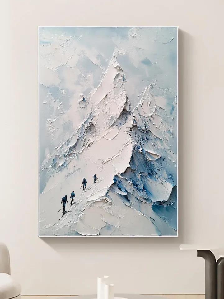 Impasto Mountain Painting, Skiing Art, Textured Landscape Art, Winter Mountain Scene, 3D Wall Art, Snow Art, Original Painting, Office Decor