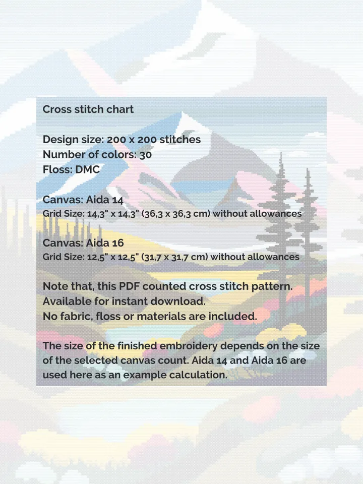 Cross Stitch Pattern PDF – Mountain Landscape – Instant Download