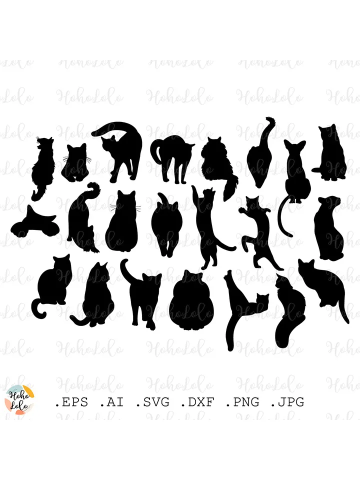 Cat Svg, Cat Silhouette, Cat Cricut, Cats Cutting files, Cat Clipart Png, Cat Download, Cat Stencil Template Dxf