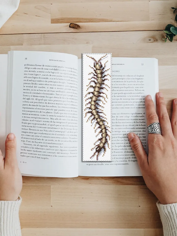 Insect bookmark cross stitch pattern PDF instant download, Spooky centipede cross stitch chart, Easy bookmark embroidery, Insect art #B160