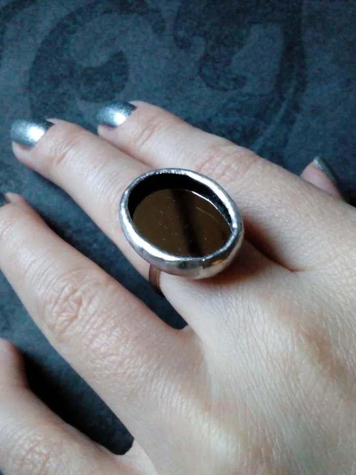 Mirror oval ring, Halloween ring, witchy aesthetic, tin soldered glass ring, stained glass ring, protection ring