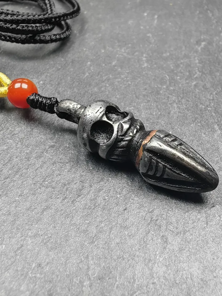Gandhanra Handmade Skull Phurba Amulet,Kila - Dorje Phurba,Tibetan Budhist Ritual Implement Pendant,Made of Cold Iron,1.4"