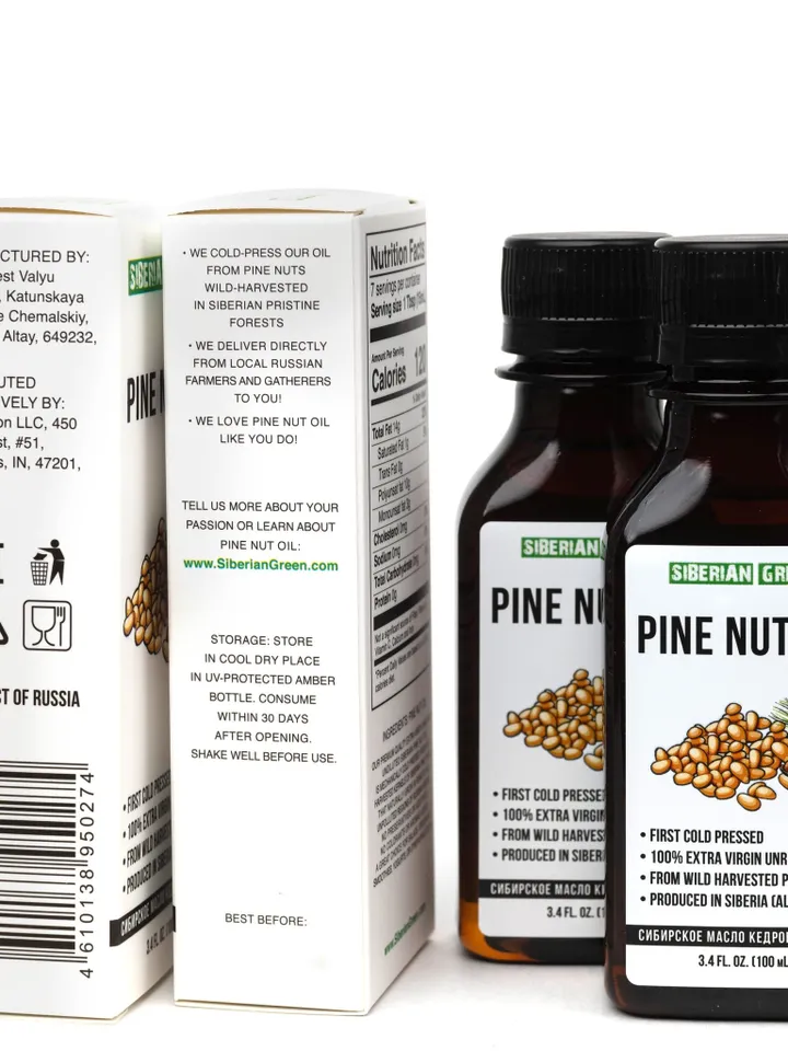 Siberian Pine Nut Oil Natural Extra Virgin Cold Pressed 100 ml 3.4 fl oz Unrefined Raw Wild Harvested Exclusive Omega-6