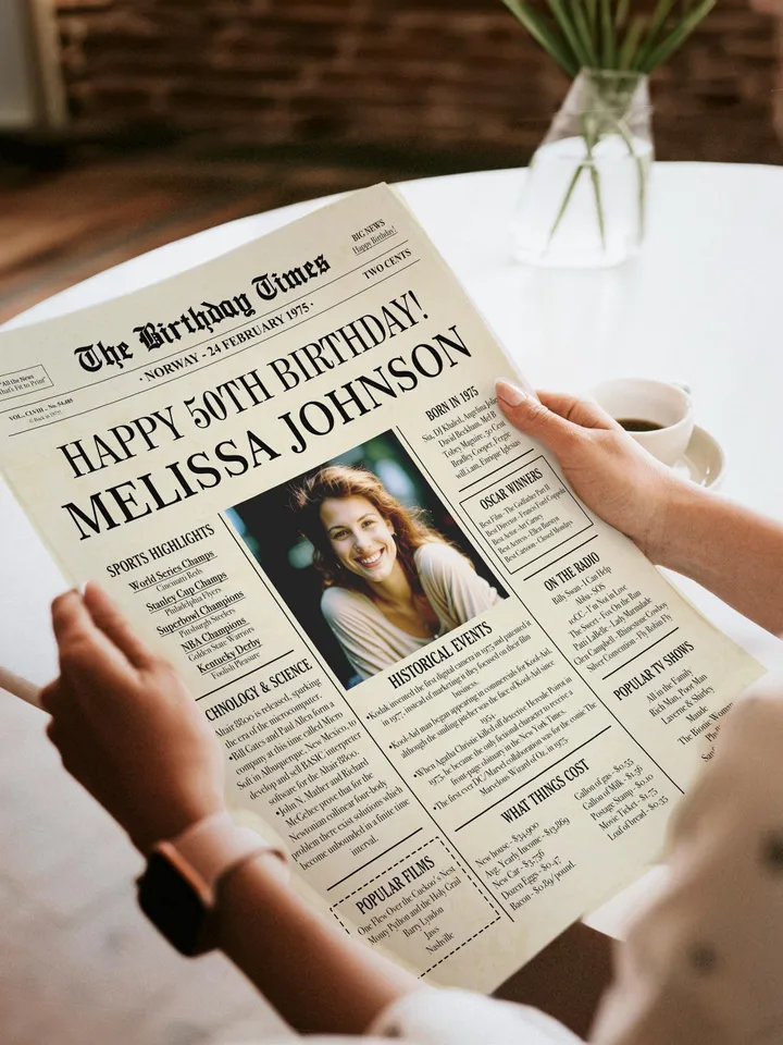 50th Birthday Newspaper Poster for Dad or Mom – Born in 1975 Sign, Back in 1975 Printable Gift, Vintage 50th Birthday Decorations