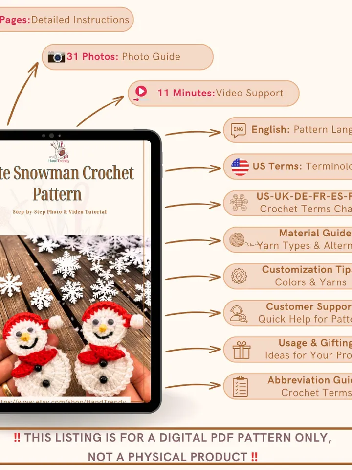 Cute Snowman Crochet Pattern, Cute Amigurumi Snowman Tutorial for DIY Holiday Gift, Festive Winter Decor & Kids Room Decoration