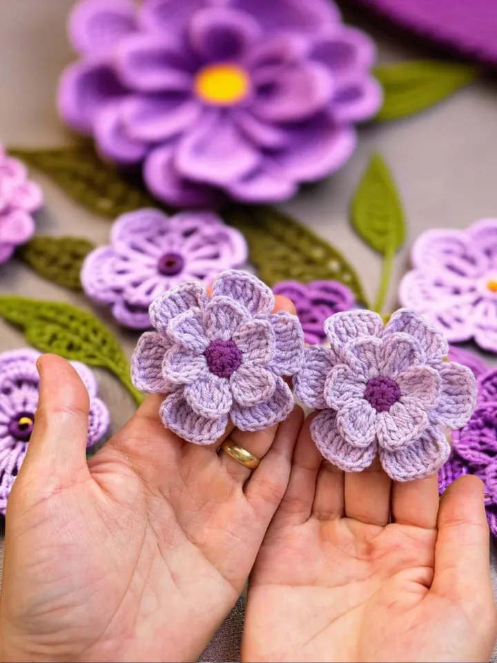 3D Flower Crochet Brooch Pattern  - Easy Crochet Flower Motif Pattern For Baby Blanket - Beginner Friendly Step by Step Instructions