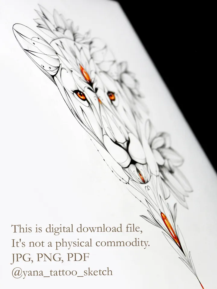 Lioness Tattoo Design For Females Lioness Tattoo Idea Stencil Sketch, Instant download JPG, PDF, PNG