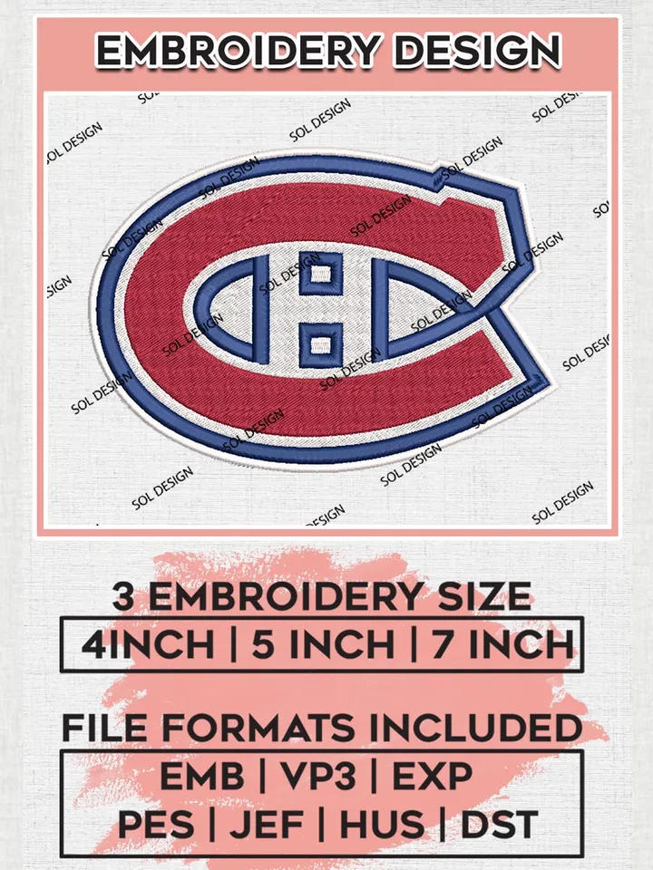 Montreal Canadiens Machine Embroidery Files, NHL Montreal Canadiens Embroidery Designs, NHL Montreal Logo, NHL Embroidery Design, Hockey Team, Digital Download