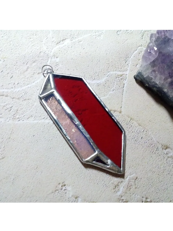 Glass crystal, semi precious stone imitation, simple stained glass, red stained glass, Minimalist necklace