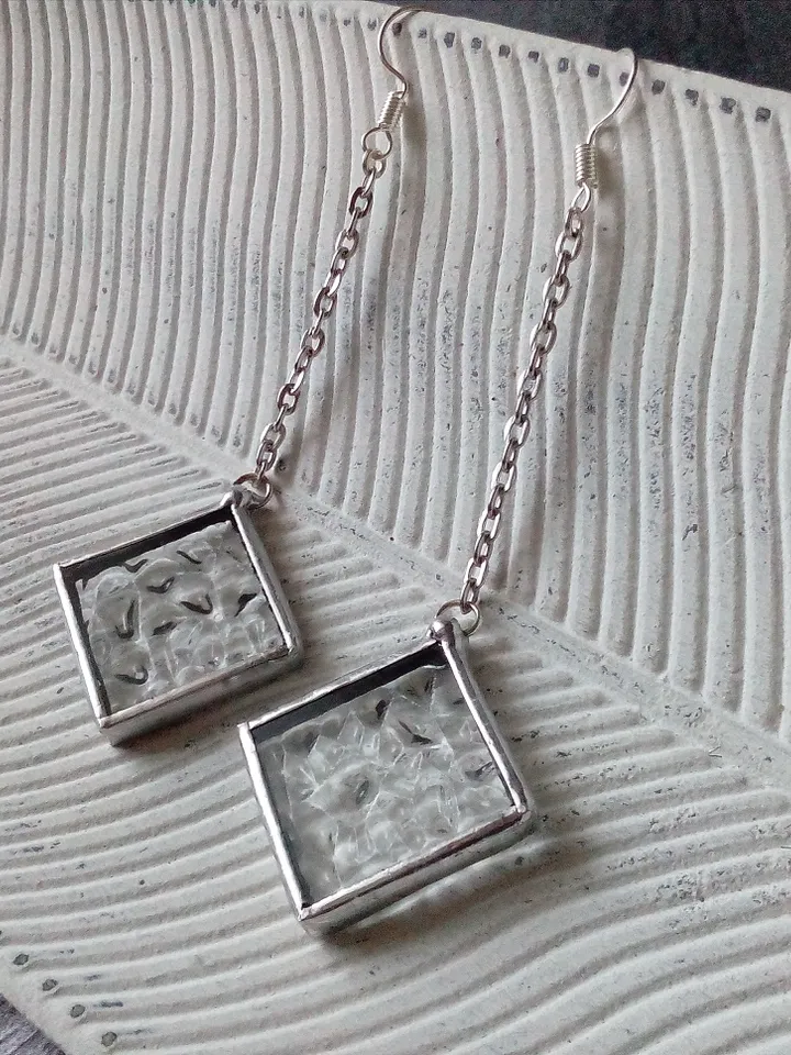 Simple stained glass clear earrings, cute squar geomentic earrings