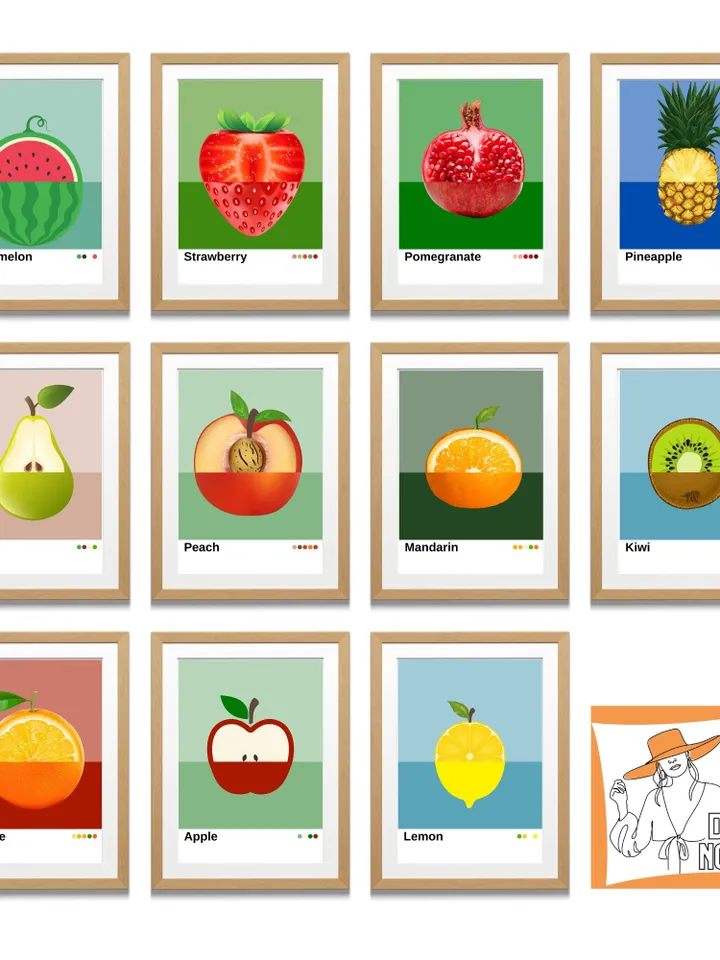 Kitchen wall art Set of 11 Fruits Prints Set Dining Room Wall Decor Minimalist Printable Art Modern Kitchen Decor Digital poster