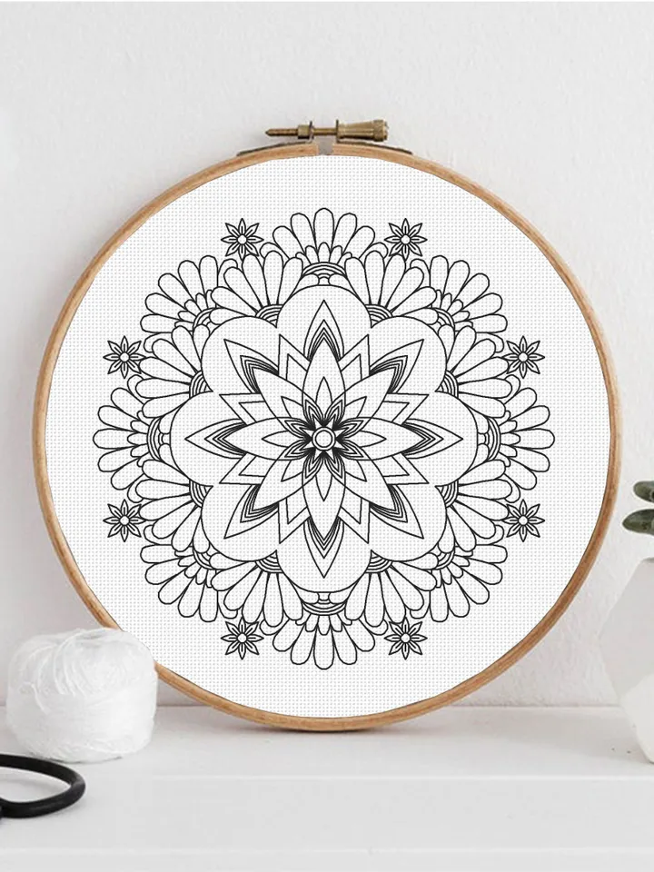 Flower mandala blackwork pattern PDF Blackwork mandala embroidery download PDF, Backstitch chart, Mandala cross stitch, Home decor #W31