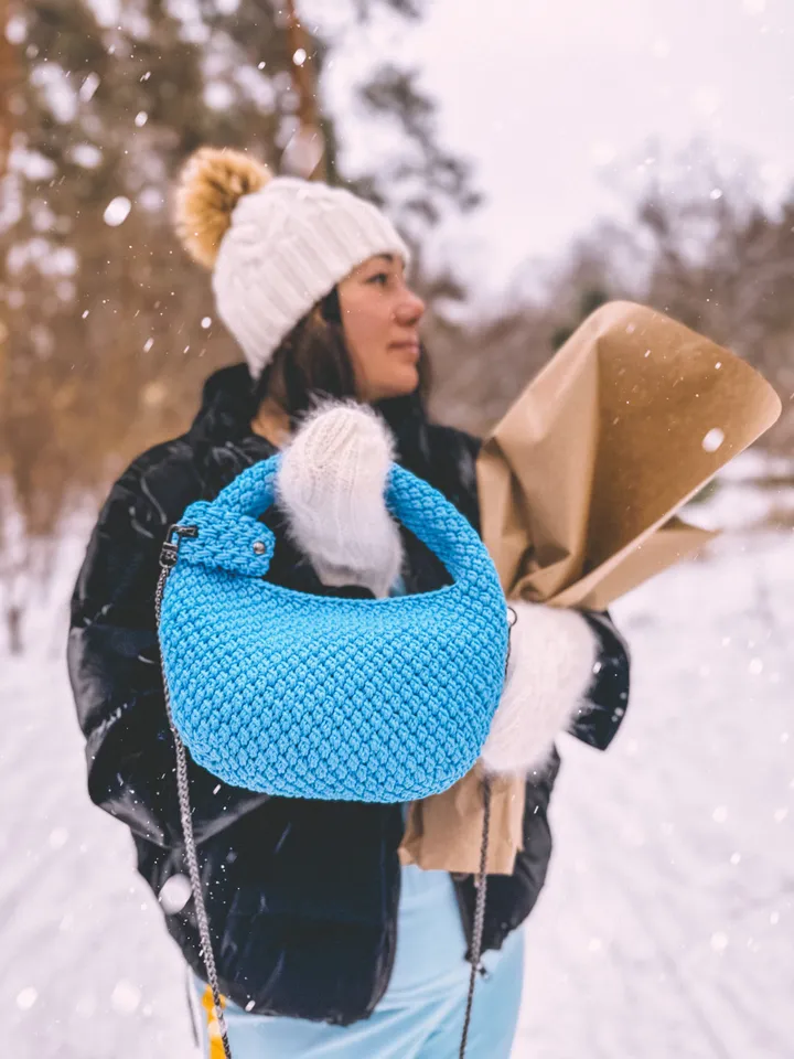 Blue women one piece handbag, crossbody hobo, top handle, small purse, crochet clutch, shoulder bag, casual wear